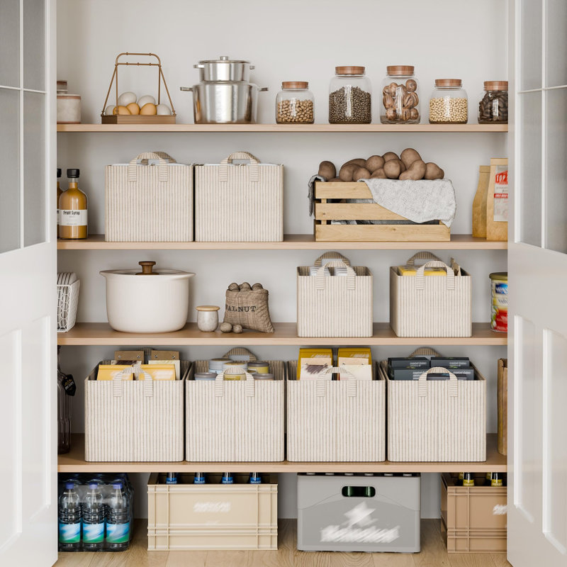 Ensemble de 2 grands bacs de rangement en tissu avec cadre en métal robuste et poignées intégrées, paniers de rangement de placard pour tablettes et rangement