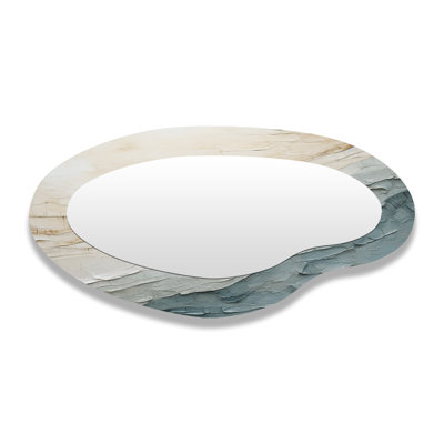 Minimalism Beige And Grey Wave Horizon I - Coastal Nautical Wall Mirror In Asymmetrical Shapes
