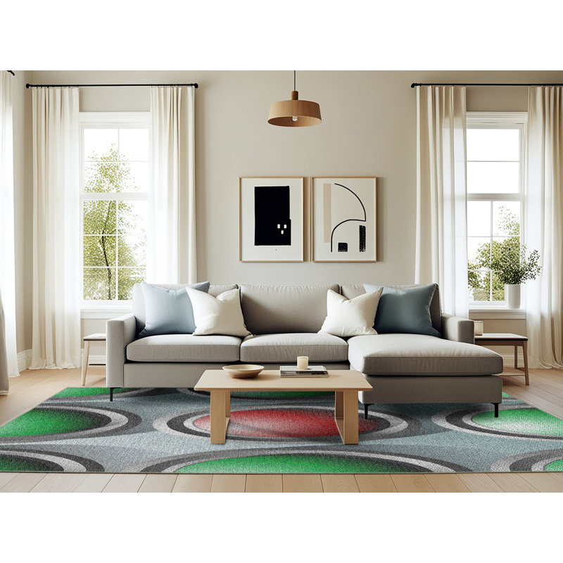 Tapis vert / gris / rouge, Rectangle 6 pi x 9 pi
