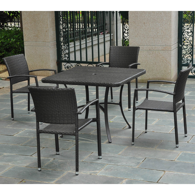 Brade 4 - Person Wicker Patio Dining Set with Square Table, Black Antique