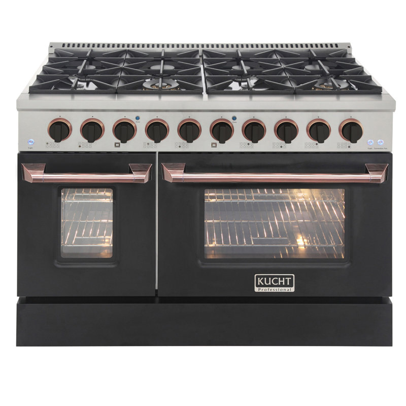 Cuisinière à convection autoportante 48 po 6,7 pi³, Noir / Or rose, Gaz naturel