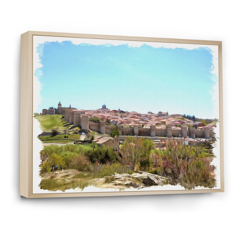 " View On Medieval City Walls ", Maple Floater Frame, 24" H x 32" W