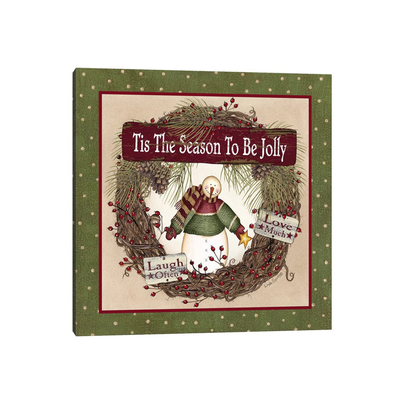 Snowman Christmas Wreath by Lori Deiter - Wrapped Canvas Gallery-Wrapped Canvas, 30.48 cm H x 30.48 cm W