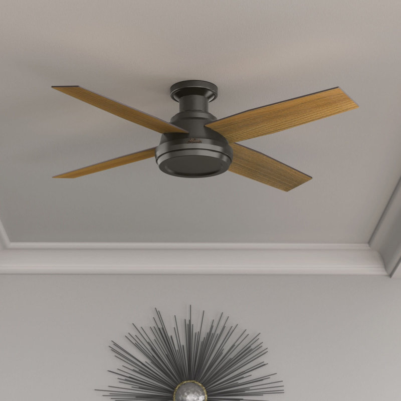 52" Dempsey 4-Blade Flush Mount Ceiling Fan with Remote Control, Noble Bronze