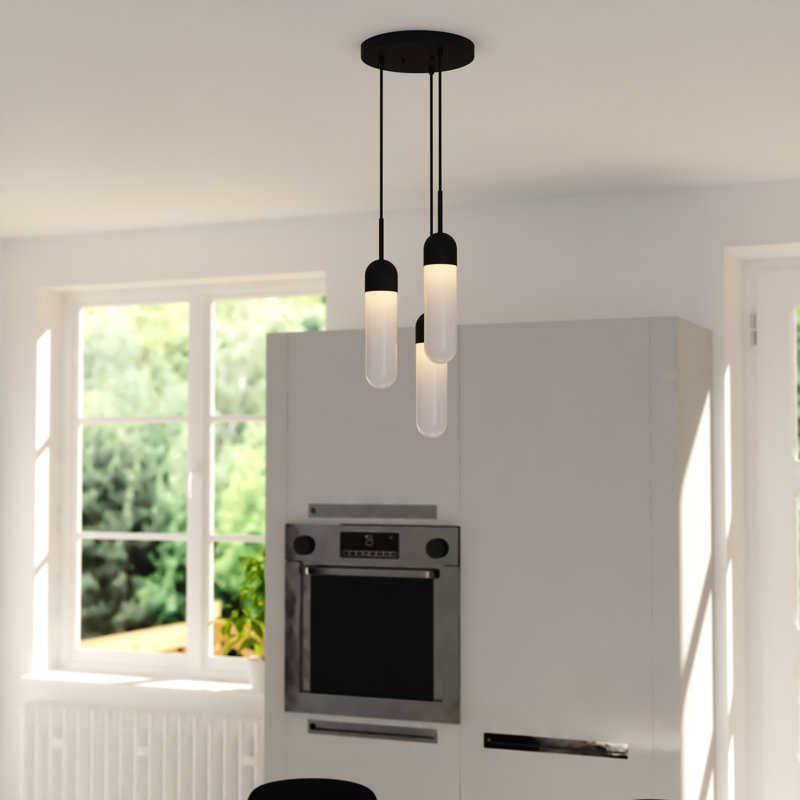 Luminaire suspendu contemporain 3L Treveion, Noir mat