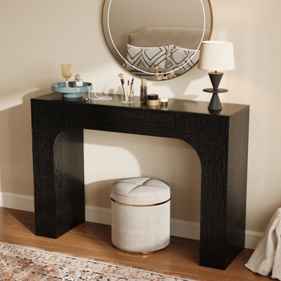 47" Farmhouse Console Table Drawer, Narrow Charcoal Entryway Sofa Table, Wood Foyer Accent Table, Black