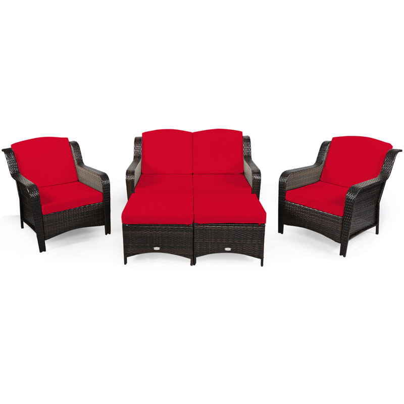 Aighan 6 - Person Patio Conversation Set with Cushions, Red