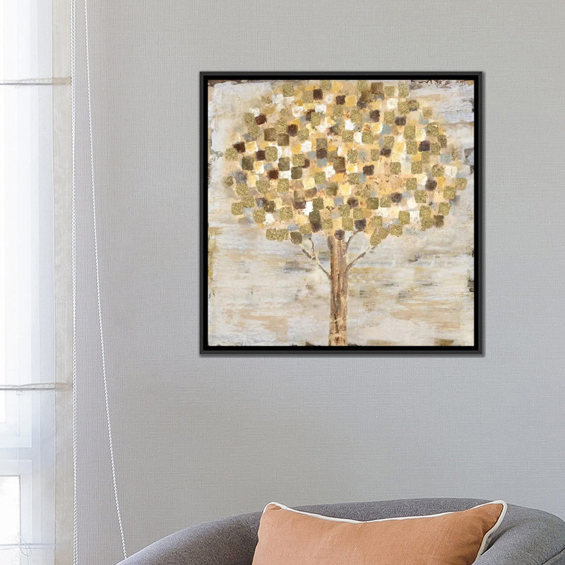 «Golden Tree», reproduction sur toile, H 26 po x l 26 po x P 1,5 po, Toile avec cadre noir, Pas de tapis