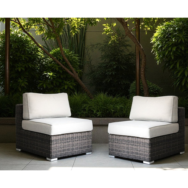 2 chaises de patio sans accoudoirs avec 4 coussins, profil bas, aluminium rouille, housses de coussins amovibles - -