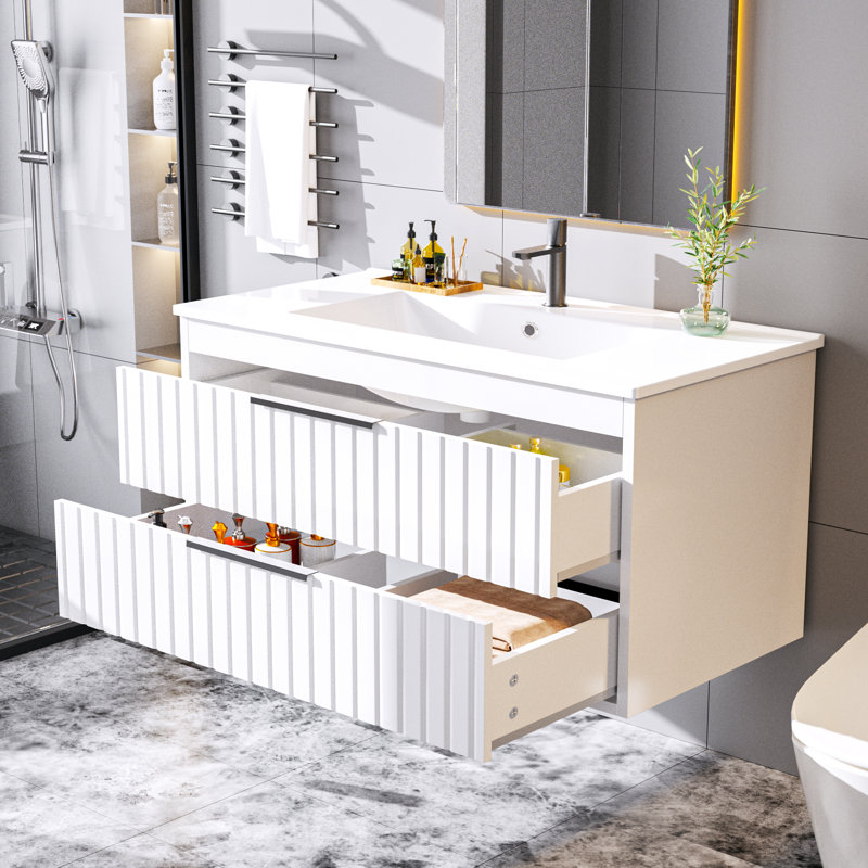 36" Floating Bathroom Vanity With Sink, White