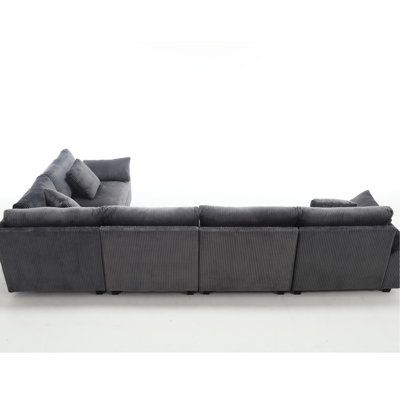 Oversized Living Room Couch, Corduroy Sectional In Dark Gray, 5 Seater, Comfortable & Stylish Gray Upholstered, Seater For Room, Construction