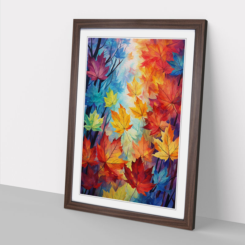 Leaf Impressionism - Single Picture Frame Print on Wood, 34cm H x 25cm W x 2cm D, Walnut Framed
