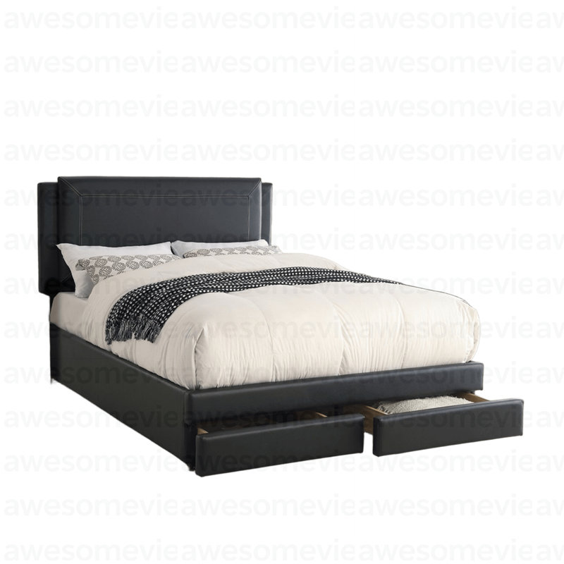 Ensemble de lit 1 pièce noir luxueux avec grand lit et tiroirs de rangement FB Modern, Grand