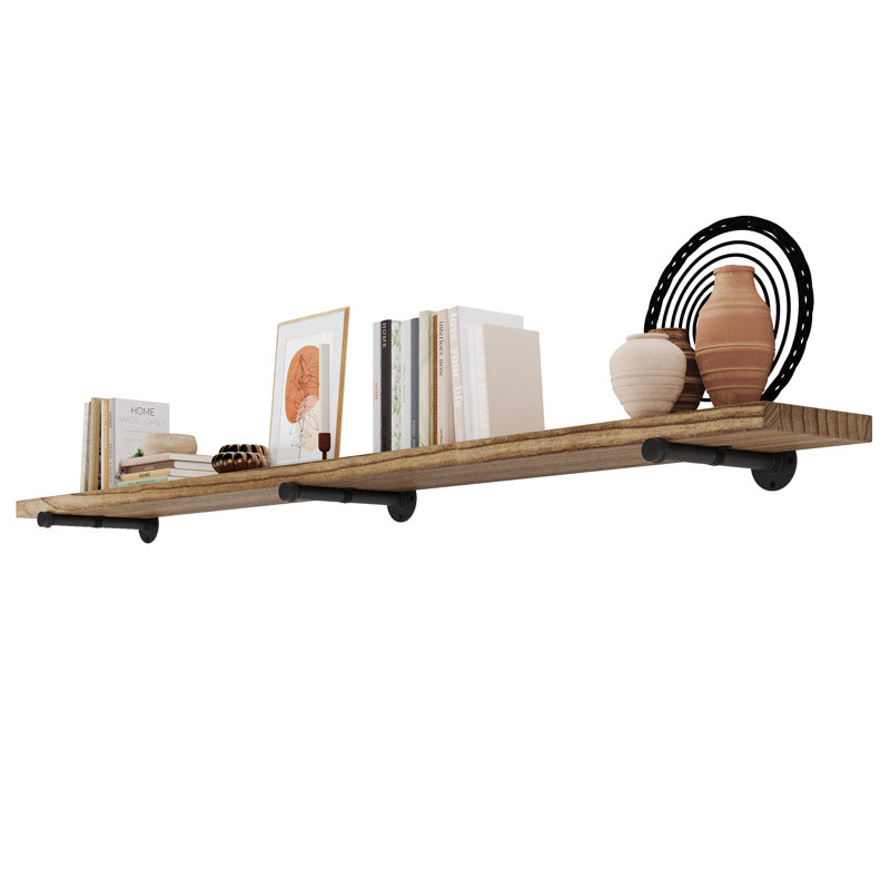 Long Shelf for Wall, Book Shelf Wall Mount, Industrial Pipe Shelving, Wooden Book Shelves, 3.7" H x 84" W x 10.75" D