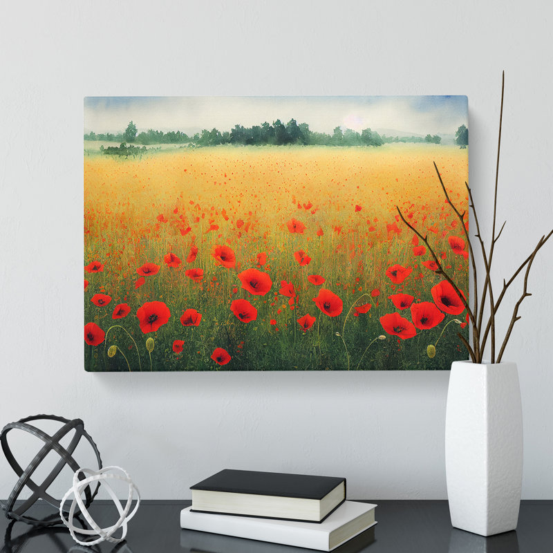 Poppy Field Watercolour Vol.2 - Wrapped Canvas, 40cm H x 60cm W x 3cm D