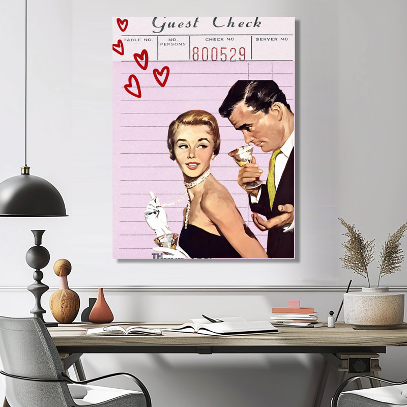 «Old Hollywood Couple Love Check», impression d'art mural film et télévision, Toile tendue, H 20 po x l 12 po x P 1 po