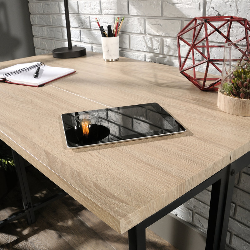 Bureau d'écriture à abattant de style industriel brun, autoportant avec structure en métal, supports de table coulissants et coulissants, peu encombrant pour une utilisation dans la salle à manger, manuel d'instructions d'assemblage facile, 28 po de profondeur,
