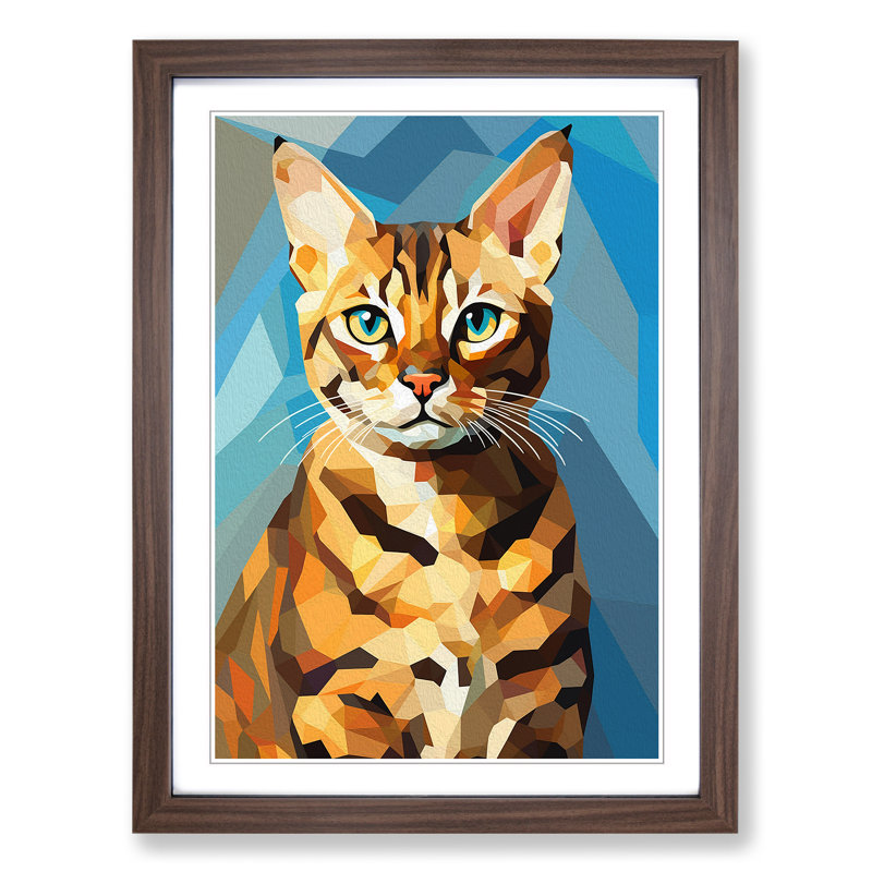 Bengal Cat Cubism - Framed Print, 46cm H x 34cm W x 2cm D, Walnut Framed