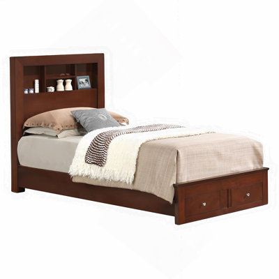 Elegant Twin Bed With Storage In Cherry Finish