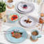 Ensemble 16 pièces de vaisselle à motif floral en relief bleu et blanc pour 4 personnes, motif en relief sur assiettes, bols et tasses