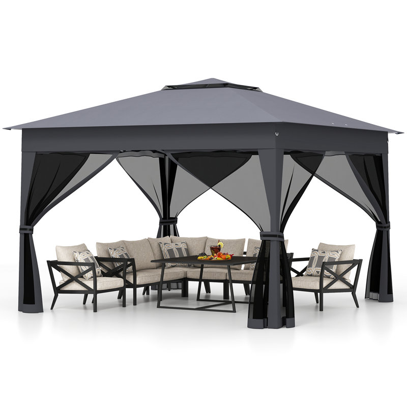 11 X 11 FT Pop up Canopy Tent w/ Mesh Screen Netting Carrying Bag Zippered Doors