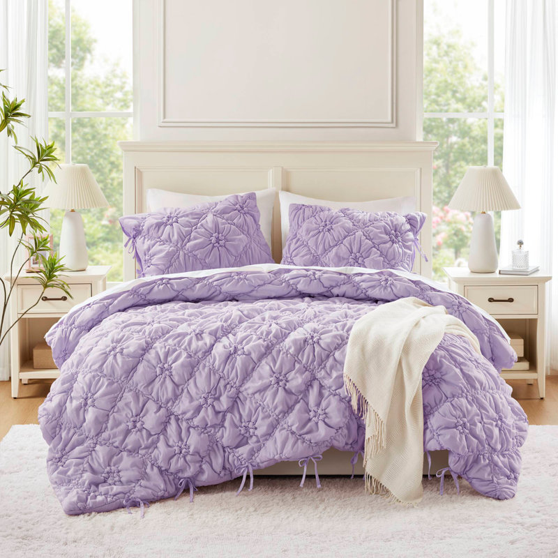3PCS Comforter Set, Full Comforter + 2 Pillow Shams, Purple