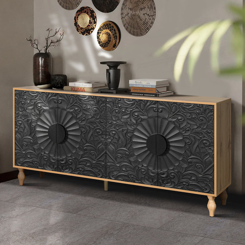 Grande armoire de rangement Carved, Brun / noir