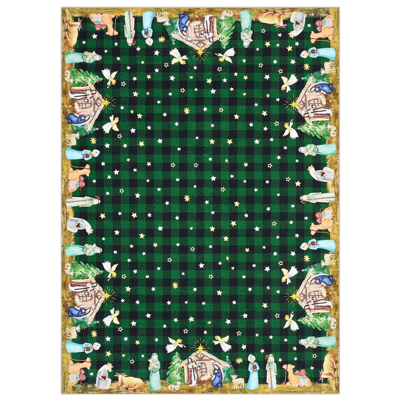 Christmas Area Rug Machine Washable Holiday Rug with Rubber Backing Non-Slip Low Pile Xmas Decorative Carpet, Stain-Resistant Merry Christmas Foldable Floor Covering