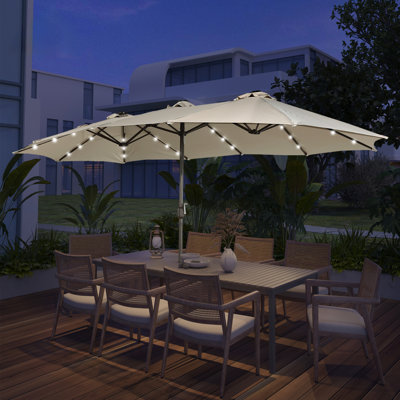 Kirkbride 181'' x 106'' Outdoor Double-Sided Patio Umbrella with Base 36 LED Light Market Umbrella with Cover