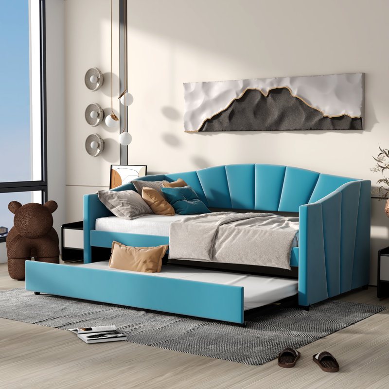 Lit plateforme tapissier Tyrence, Bleu