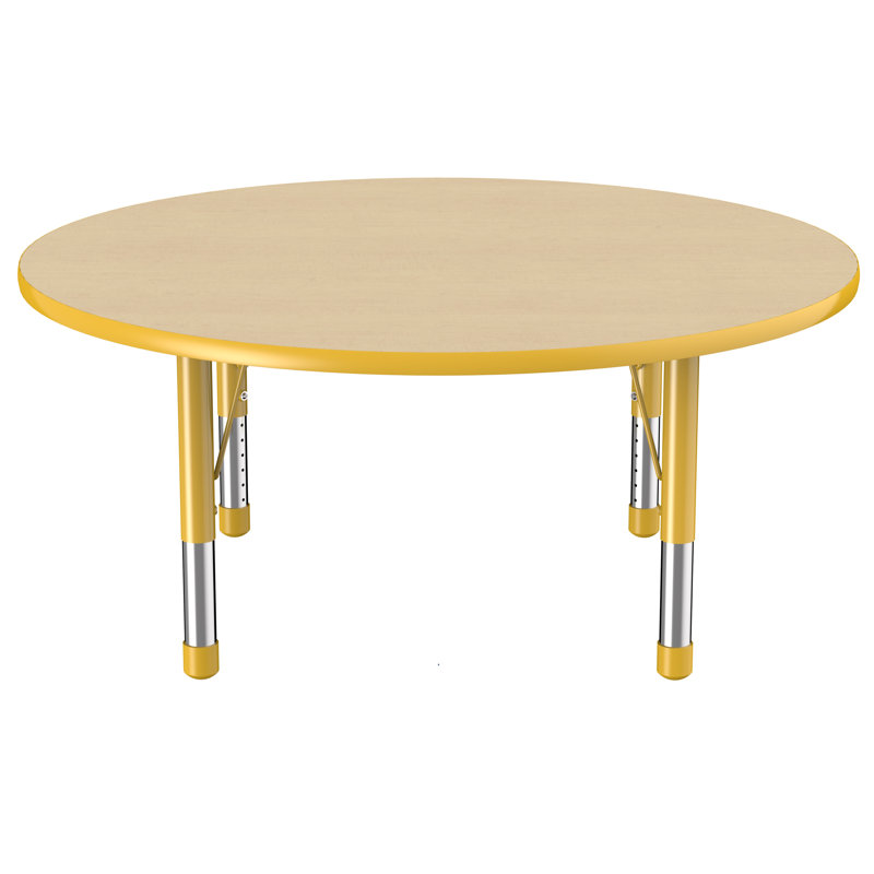 Table ronde à hauteur réglable, 48", Érable / jaune, Épais