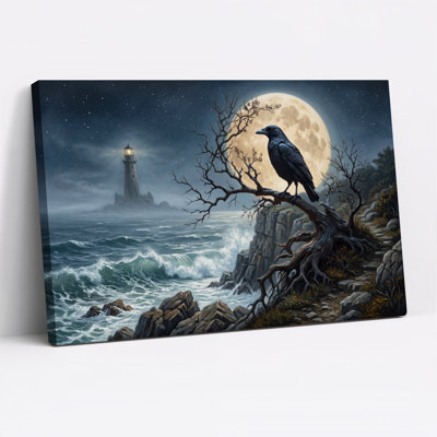 Toile noire perchée près du phare d'Halloween