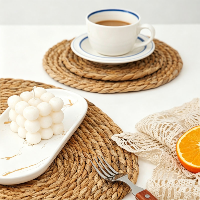 11.81 Inch Round Woven Natural Fiber Placemats Heat Resistant Table Protectors