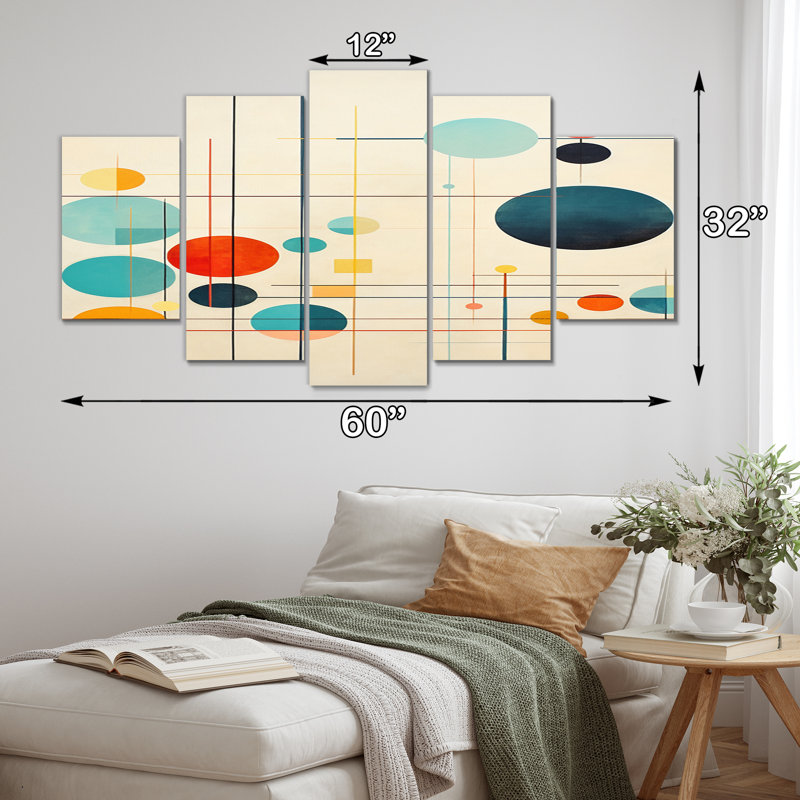 Syncronicities Midcentury Elegant Retro Art - Modern Midcentury Wall Decor - 5 Panels