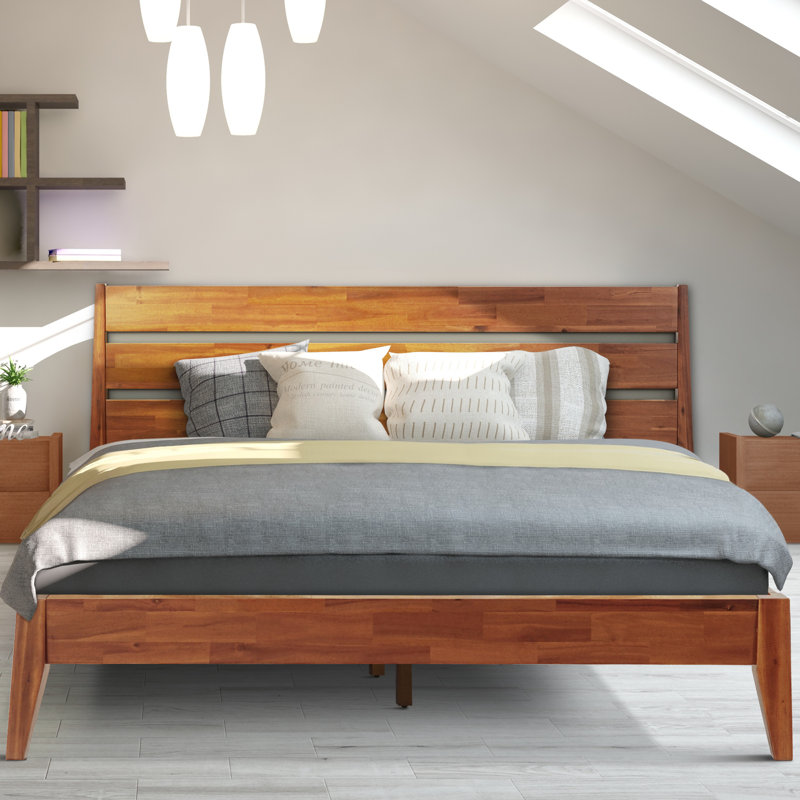Acacia Christoper Premium Solid Wood Bed Frame, Platform Bed with Headboard Included, Mid century Modern Wood Bed, No Box Spring Needed, Fits All Mattresses