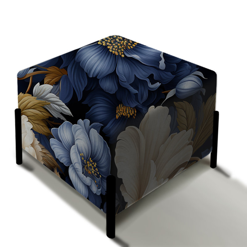 Motif victorien cobalt feuillage - repose-pieds carré floral