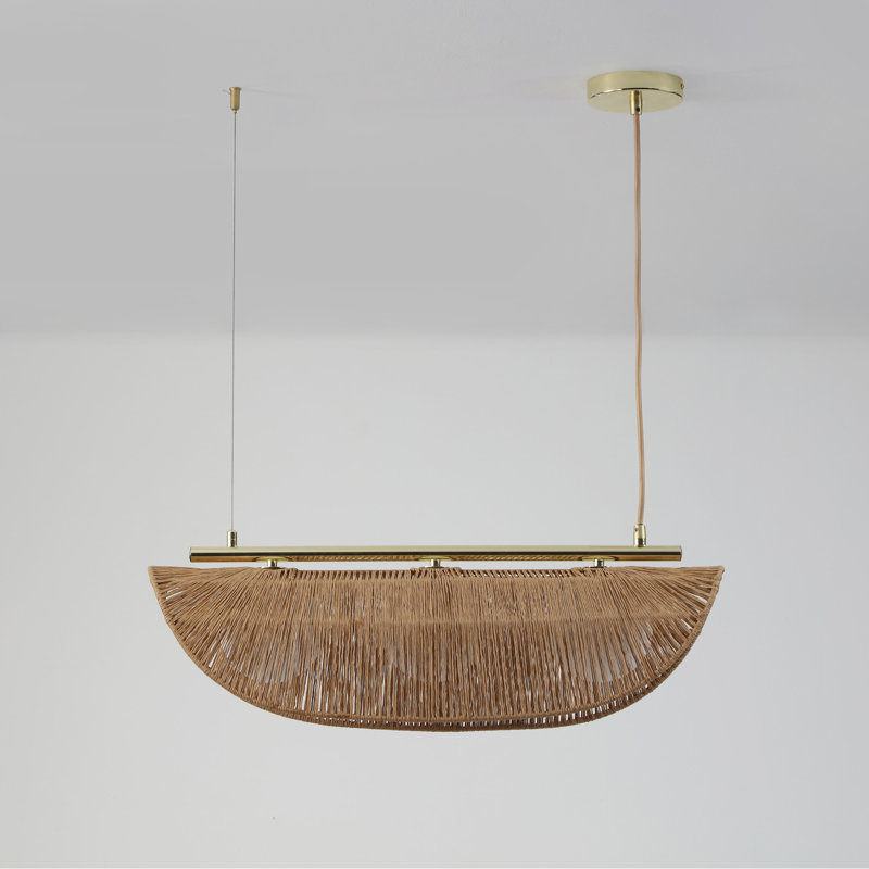 Sovev 27.5 in. Brass Bohemian Pendant Light with Rattan and Glass Shades