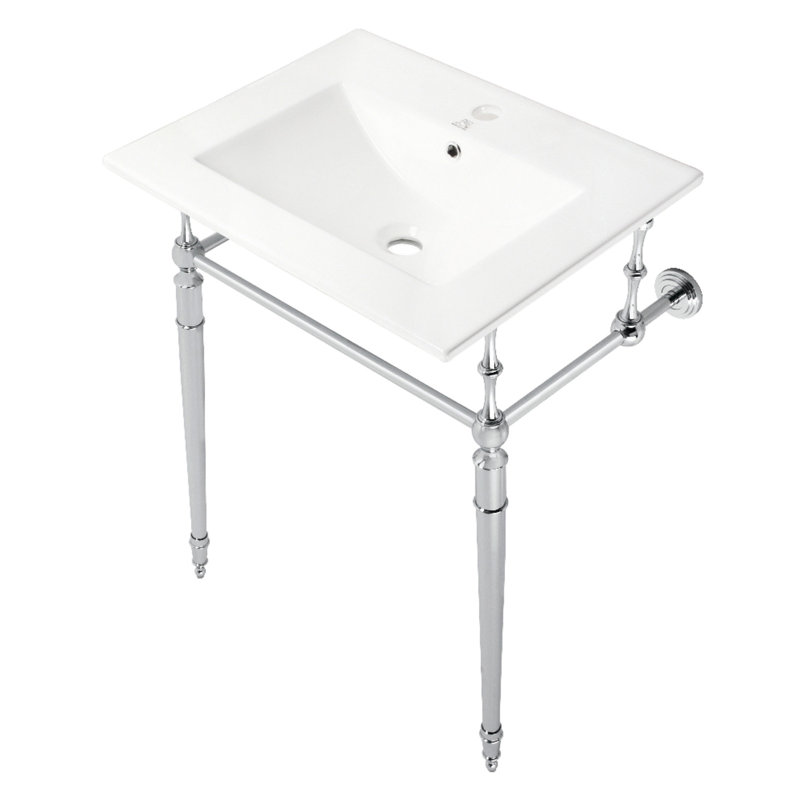 Kingston Brass Edwardian 24-Inch Ceramic Console Sink with Brass Legs (1-Hole), White/Polished Chrome