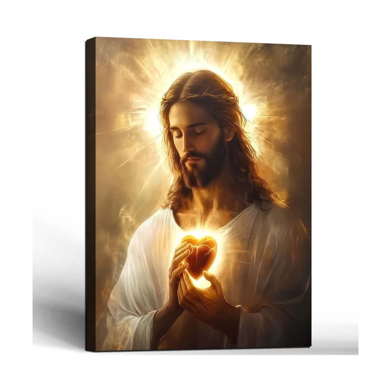 Framed Jesus Canvas Wall Art Sacred Heart Of Jesus Wall Decor Picture Christian Poster Painting Decoration Unique Print Wall Decor Living Room Bedroom Church Decor Inch Ready To Hang