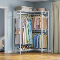 White Wash Clothes Rail with Bottom Shelf