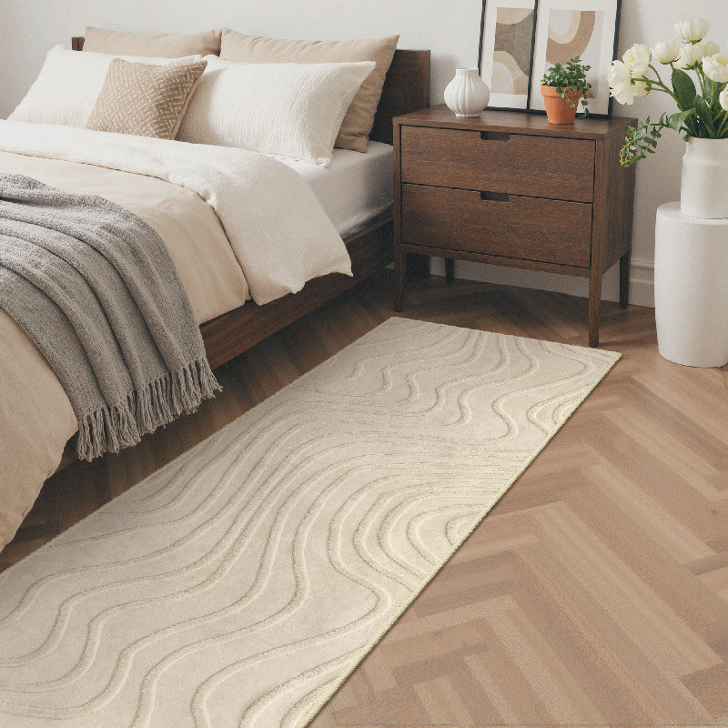 Tapis d'intérieur beige texturé lavable antidérapant doux, Rectangle de 5 pi x 8 pi, Beige