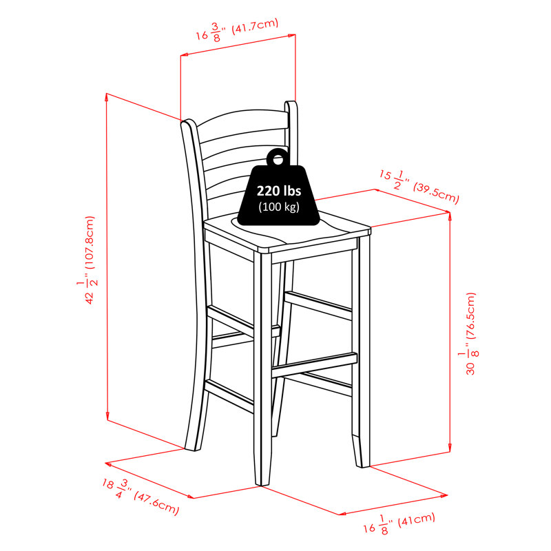 Irieana Solid Wood Counter Stool, Bar Stool (30" Seat Height)