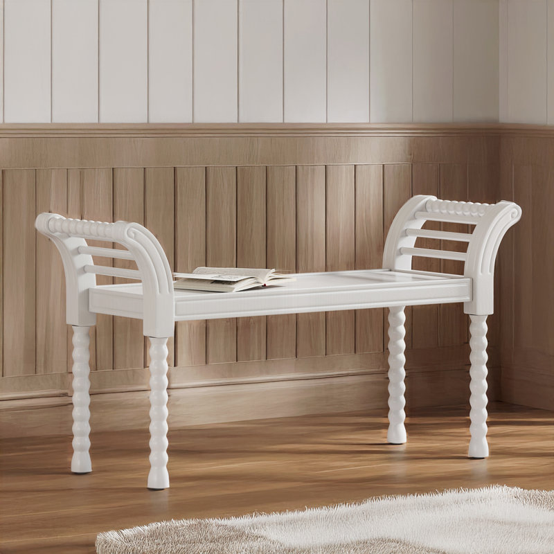 Elegant Retro Style Bench with Turned Legs, White