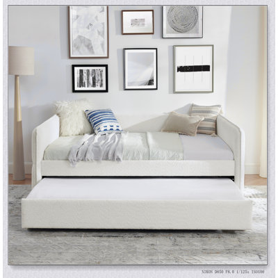 Elegant Boucle Upholstered Daybed with Pop-up Trundle, Perfect for Versatile Sleeping and Seating Solutions