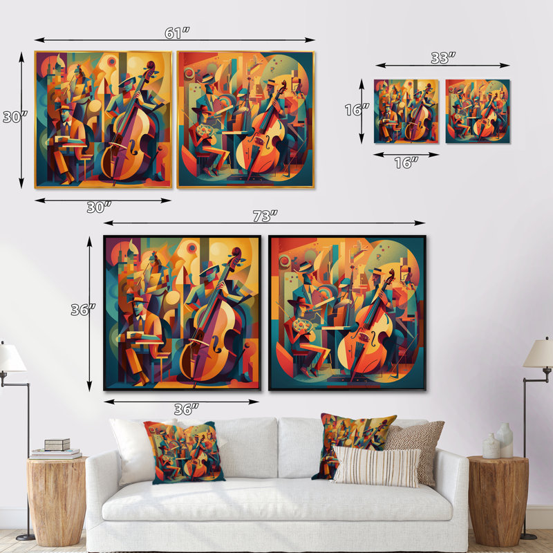 Performance de Jazz Band - ensemble de 2 collages carrés, Cadre flottant noir, H 30 po x l 61 po