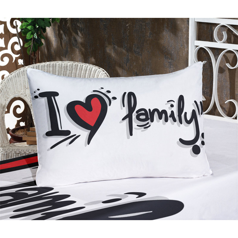 Ensemble de draps et taies décoratives Ambesonne Family, noir, rouge, blanc