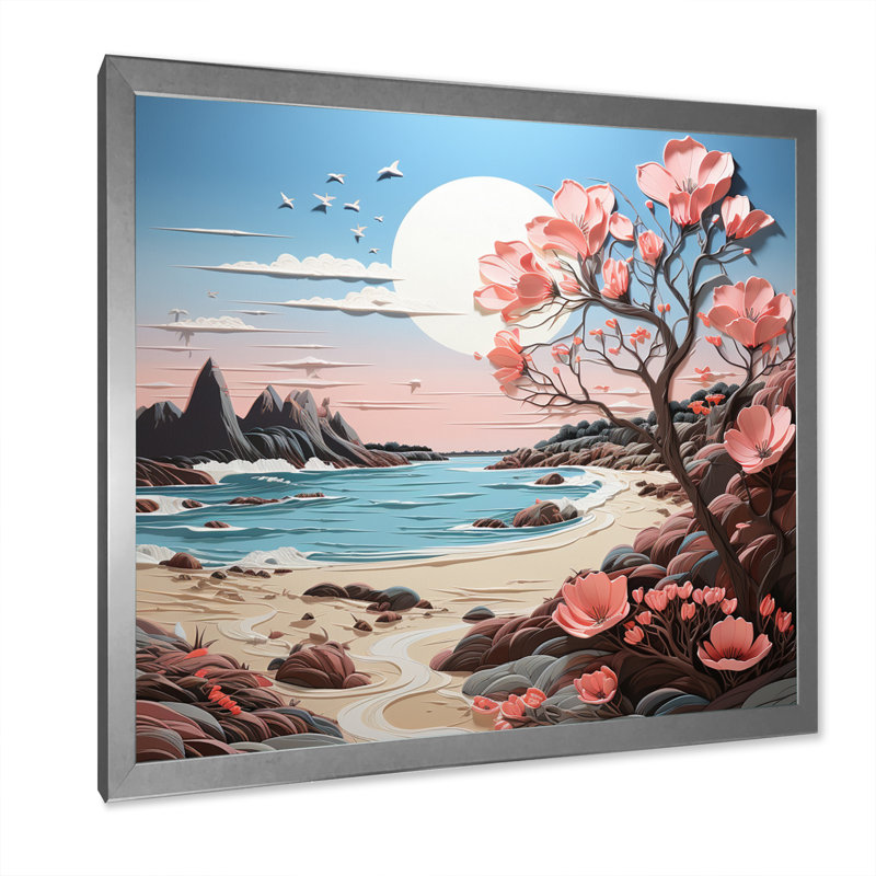 Papercut rose I Beachside Bloom, H 24 po x l 24 po x P 1 po, Cadre simple argenté