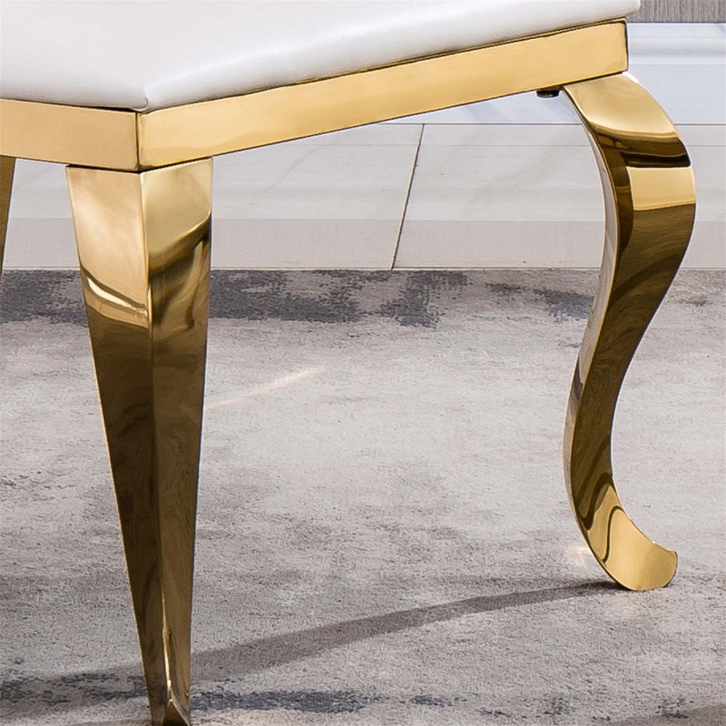 Chaise d'appoint rembourrée à dossier King Louis avec structure en acier inoxydable Amity, Doré, Faux cuir, White