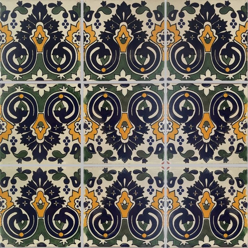 4.2" x 4.2" 9pcs TalaMex Carnation Mexican Clay Tile Handmade Talavera Backsplash Mosaic