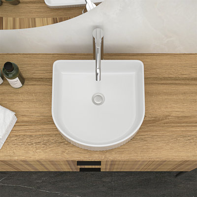 Lavabo de salle de bain en céramique blanche 15,69 "X 13,69"
